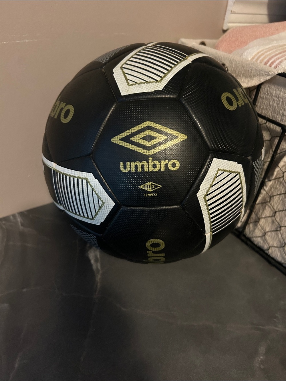 Umbro Black Soccer Ball with Metallic Gold Logo